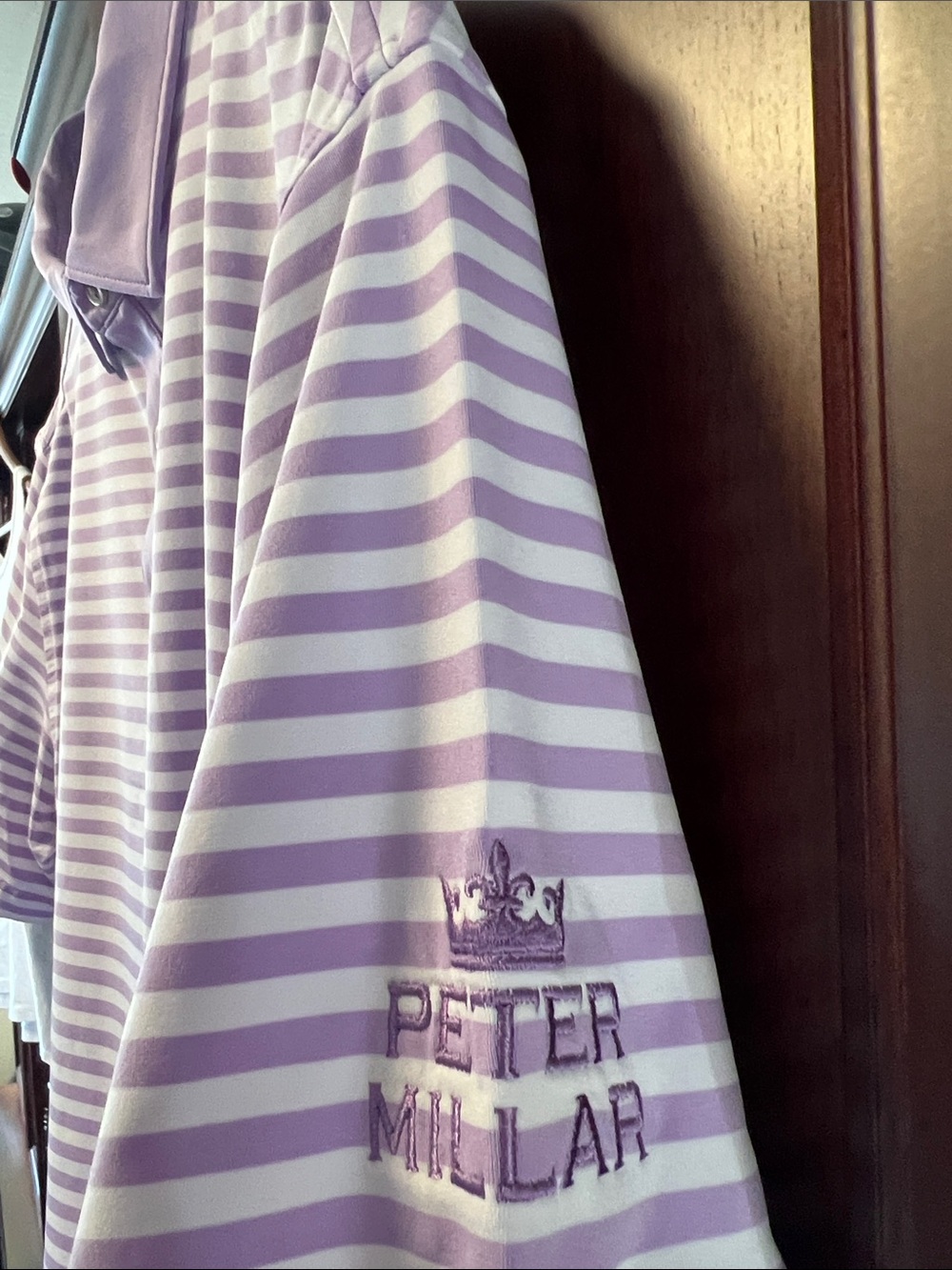 Like New Classic Peter Millar Tour Fit White & Light Purple Stretch Golf ⛳️Polo!